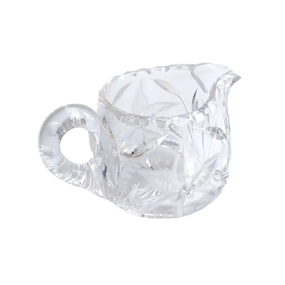 Vintage Cut Crystal Sugar Bowl Creamer Bowl Floral Star Etched Clear Glass MCM